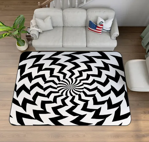Miniatura 20 de Alfombra de ilusión óptica 3D azul y verde, patrón geométrico de remolino, para dormitorio, sala de estar, decoración de interiores, 63 x 47