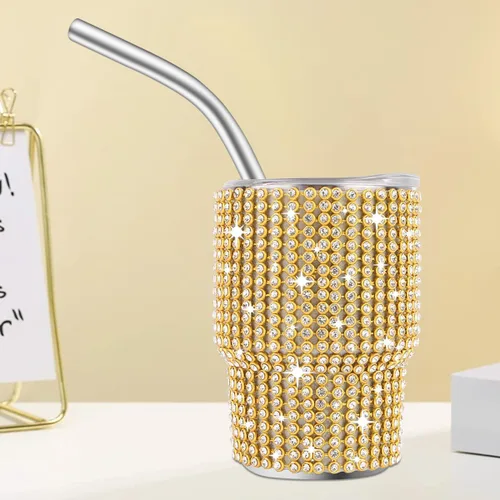 Miniatura 3 de INSTOME Vaso de chupito brillante de 3 onzas, mini tazas con tachuelas de diamantes de imitación con pajitas, brillo similar a un diamante