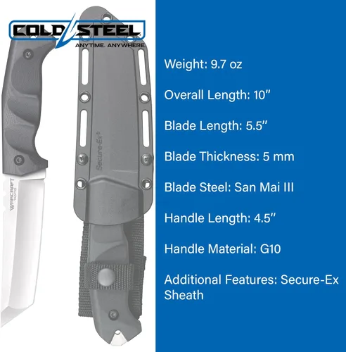 Miniatura 6 de COLD STEEL Warcraft San Mai III Tanto Point Cuchillo de Hoja Afilada como Navaja con Mango G-10 Militar Táctico de Hoja Fija con Vaina Secure-Ex