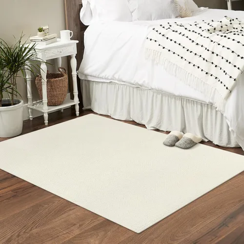 LEEVAN - Alfombras lavables para cocina de 3 x 5 pies, alfombra de color crema para dormitorio, alfombra de algodón tejida para entrada, alfombra