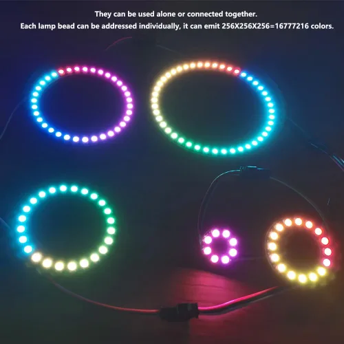Miniatura 4 de 2 anillos de luz LED RGB WS2812B de 24 LED, 2.835 in de diámetro exterior / 2.126 in de diámetro interior, direccionable individualmente 5V CC