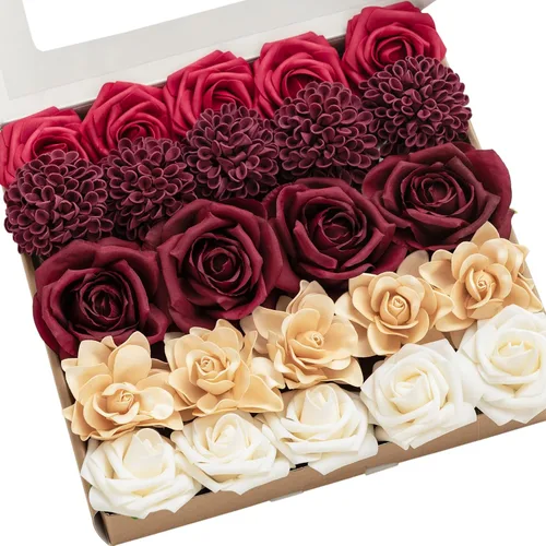 Miniatura 14 de Ling's moment Flores Artificiales de Seda Falsa Hortensias Rosas de Espuma Gardenias Falsas Combo para Bricolaje Ramos de Boda Centros de Mesa