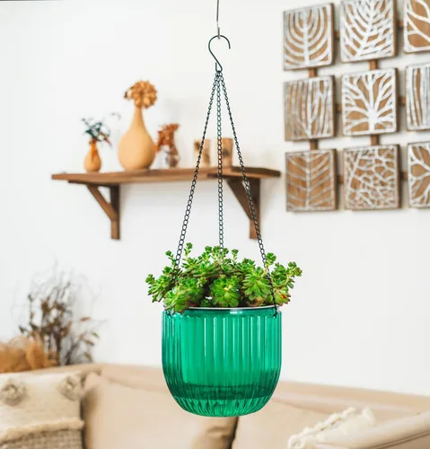 Miniatura 3 de Melphoe 1 paquete de macetas colgantes con riego automático para interiores, 21 cm de macetas colgantes para exteriores, colgador de plantas con 3