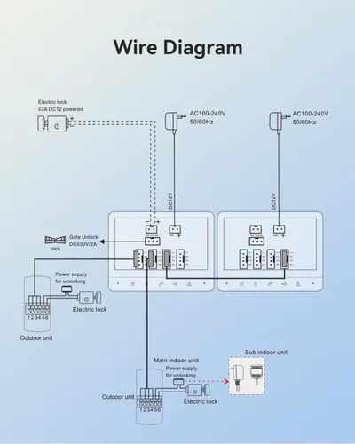 Miniatura 6 de TMEZON Sistema de intercomunicador con vídeo con cable, timbre de puerta de vídeo de 7 pulgadas con soporte de visión nocturna, desbloqueo remoto
