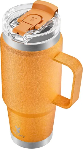 Miniatura 29 de Meoky - Vaso de 32 onzas con asa, taza de viaje de acero inoxidable con pajilla y tapa 2 en 1, taza de café con aislamiento al vacío, 100% a prueba