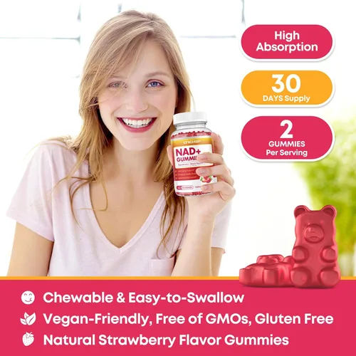 Miniatura 7 de Gomitas NAD+, suplemento liposomal NAD de 1200 mg para mujeres y hombres con trans-resveratrol y extracto de pimienta negra, suplemento