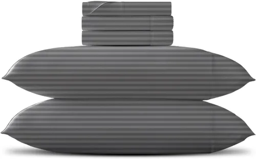 Miniatura 65 de TEXAS LINEN CO. Juego de sábanas de algodón egipcio Split King - 600 número de hilos, 5 piezas, sábanas blancas para cama ajustable, fibra 19: Raya