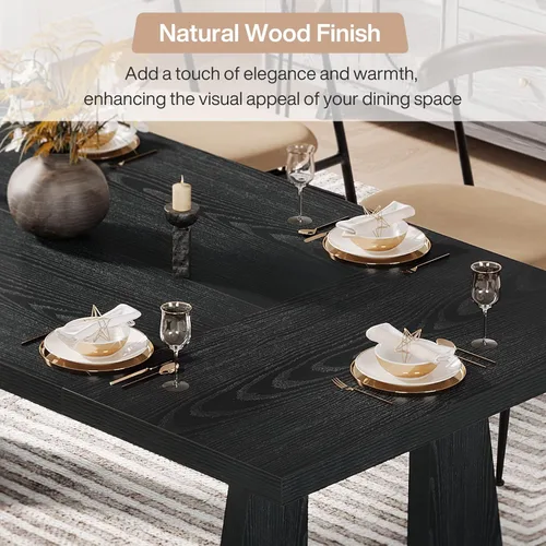 Miniatura 9 de Tribesigns Mesa de comedor grande para 6-8 personas, mesa rectangular rústica de madera de 70.9 pulgadas con patas de madera negra, mesa de cocina