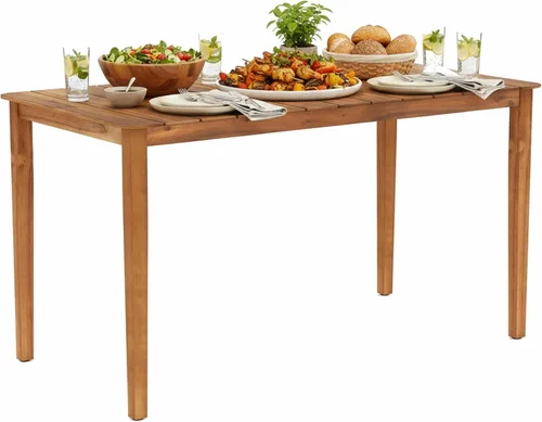 Miniatura 10 de Tangkula Mesa de comedor rectangular para exteriores, mesa de madera de acacia con agujero para sombrilla de 2 pulgadas, amplia mesa de listones
