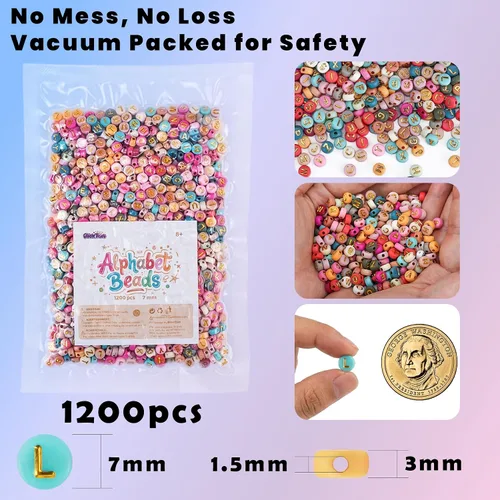 Miniatura 3 de Gionlion Más de 1200 cuentas redondas coloridas de letras de 0.157 x 0.27 pulgadas para hacer pulseras, cuentas acrílicas del alfabeto para hacer