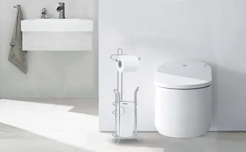 Miniatura 3 de Soporte de pie para papel higiénico SunnyPoint con almacenamiento – Capacidad para 3 rollos de repuesto, acero resistente, acabado cromado, fácil