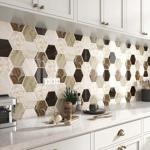 Miniatura 7 de FunStick Pelar y pegar contra salpicaduras para cocina hexagonal de 12 x 12 pulgadas, salpicaduras traseras para azulejos de cocina, azulejos