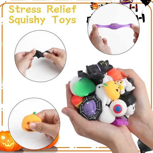Miniatura 3 de SULOLI - 36 piezas de juguetes de mochi de Halloween para apretar, juguetes para aliviar el estrés y la ansiedad, rellenos para bolsas de regalo