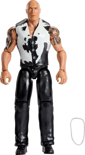 Mattel WWE The Rock Figura de acción, Main Event Series #156, Superestrella coleccionable de 6 pulgadas con 14 puntos de articulación y aspecto