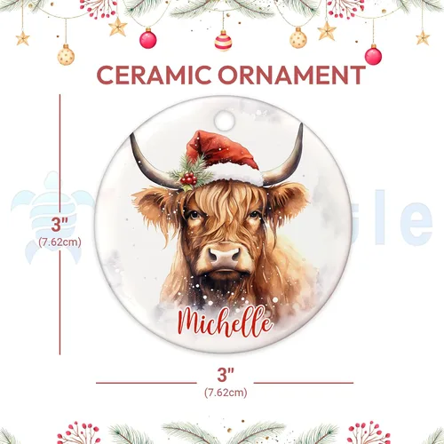 Miniatura 4 de Hyturtle Regalos de Adornos de Navidad Personalizados para Amantes de Vacas Highland - Adorno de Cerámica Navideño de Vaca Highland con Nombre