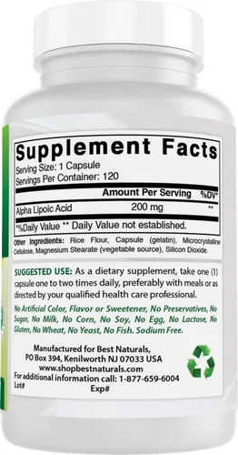 Miniatura 6 de Best Naturals Ácido alfa lipoico 200 mg 120 cápsulas (120 unidades (paquete de 3))