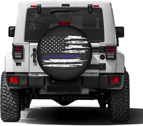 Miniatura 4 de American Flag - Cubierta de neumático de repuesto delgada línea azul a prueba de polvo, para remolques, vehículos recreativos, SUV y muchos