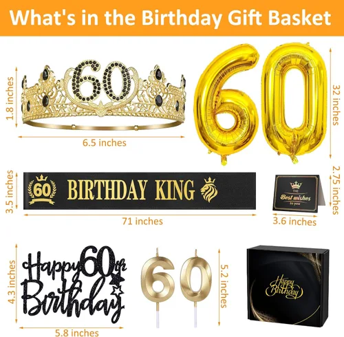 Miniatura 6 de Regalos de cumpleaños número 60 para hombres, decoraciones de cumpleaños número 60 para hombres, suministros de decoración de fiesta que incluyen