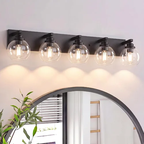 Miniatura 10 de LmnLvn Lámparas de baño, 3 luces de tocador de color negro mate, modernas lámparas de baño sobre espejo, luces de tocador de granja con pantalla