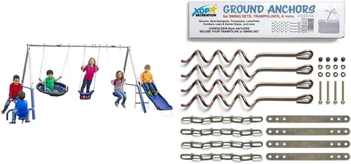 XDP Recreation Free N' Swing - Juego de columpios, gris y 70113, juego de columpios, trampolín y muebles de patio, kit de anclaje de metal para