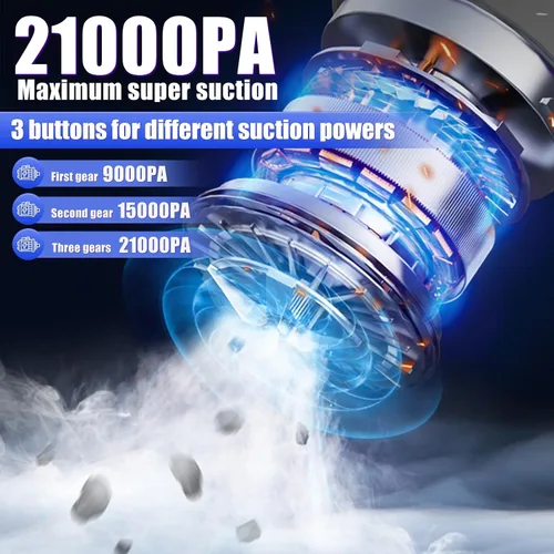 Miniatura 2 de Aspiradora portátil inalámbrica de 22000 PA de alta potencia, mini aspiradora de mano recargable, plegable con motor sin escobillas, bomba de Gris