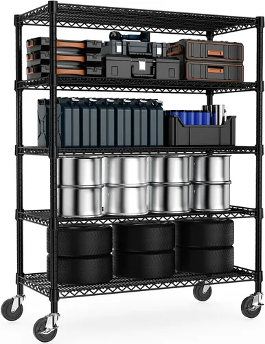 Miniatura 22 de M MZG Estantería de almacenamiento de 5 estantes, estantería de alambre de metal resistente, estantería de almacenamiento ajustable para garaje