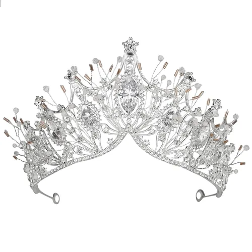 Miniatura 9 de Corona Barroca de Reina, Tiaras de Boda y Corona para Novia con Diadema de Cristal Hecha a Mano para Mujer, 1 unidad (paquete de 1)