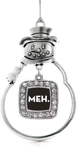 Miniatura 230 de Inspired Silver - Adorno de rodillo de reina - Adorno cuadrado de plata con muñeco de nieve con joyas de circonita cúbica