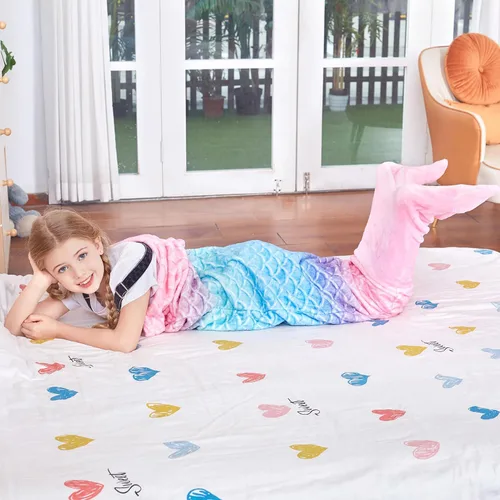 Miniatura 2 de Manta de cola de sirena para niños de Catalonia, manta súper suave de franela para dormir, manta acogedora para niñas, diseño de arco iris, regalo