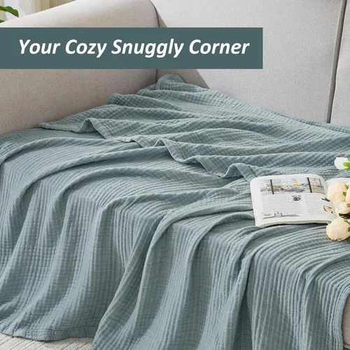 Miniatura 4 de EMME Manta Decorativa Grande de Muselina de Algodón para Sofá, Gasa Transpirable Suave y Ligera, Mantas de Cama para Adultos