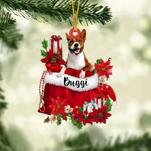 Miniatura 199 de Perro Akita Inu personalizado en bolsa de regalo, adorno de Navidad, nombre personalizado, regalo para amantes de los perros, familia, Navidad