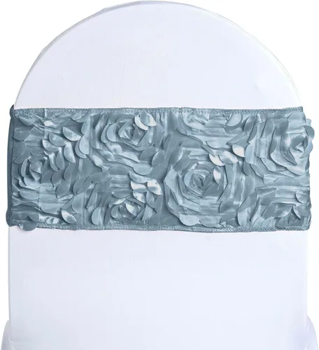 10 rosetas de satén azul polvoriento en fajas elásticas de elastano para silla, suministros de decoración de recepción para ceremonia de boda