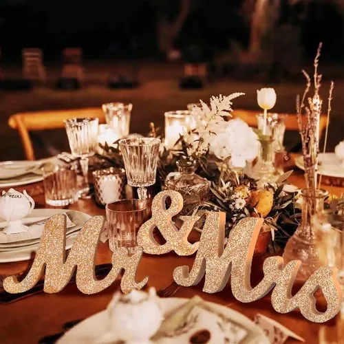 Miniatura 4 de VIOPVERY Letrero de Mr & Mrs y Just Married, letras grandes de madera para mesa de amor, accesorios de fotos, decoración de boda para aniversario