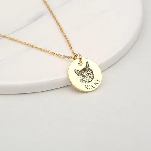 Miniatura 4 de Anavia Collar personalizado de retrato de mascota, regalo de joyería conmemorativa hecho a mano, collar grabado con foto de disco redondo