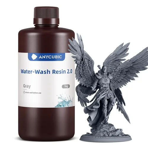 ANYCUBIC - Resina lavable con agua para impresora 3D mejorada 2.0, resina 3D de alta precisión de 405 nm, resina fotopolimérica de bajo encogimiento