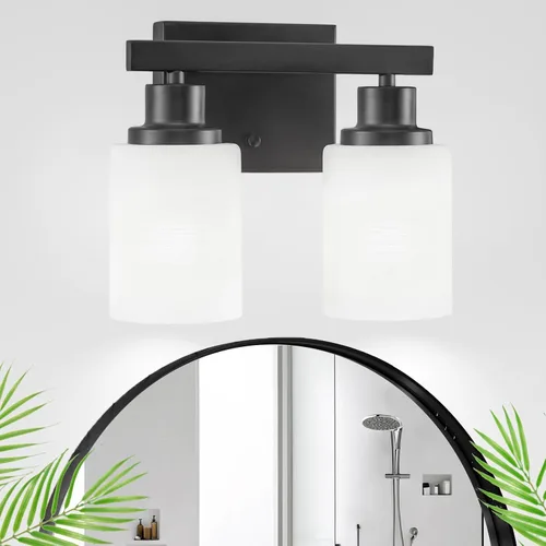 Miniatura 12 de Juego de 2 apliques de pared para baño, 1 luz negra, apliques de pared modernos para interiores con pantallas de vidrio blanco, lámpara de pared