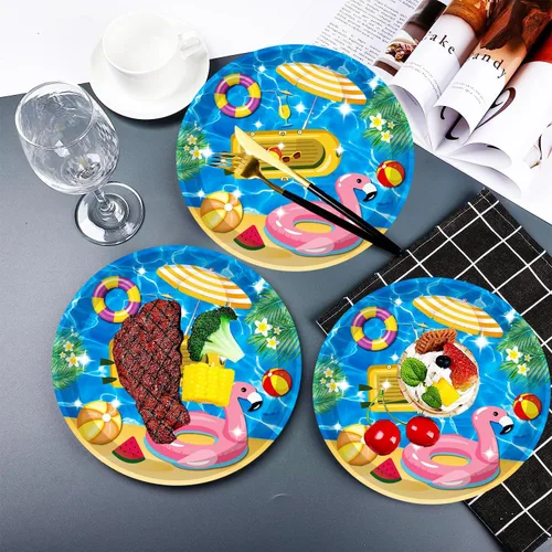 Miniatura 4 de 40 piezas de suministros para fiesta de playa, pelota de playa, piscina, platos de fiesta de verano de 7 pulgadas, platos de papel para piscina