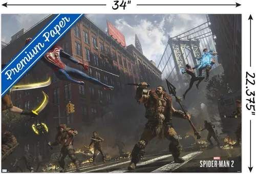 Miniatura 3 de Trends International Marvel's Spider-Man 2 - Póster de pared de lucha callejera con Kraven, 34 pulgadas de largo x 22.4 pulgadas de ancho, paquete