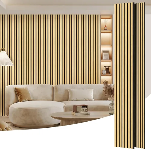 Miniatura 22 de Paquete de 2 paneles de madera para pared, paneles acústicos de listones de madera de 48 x 24 pulgadas, paneles acústicos para decoración de paredes