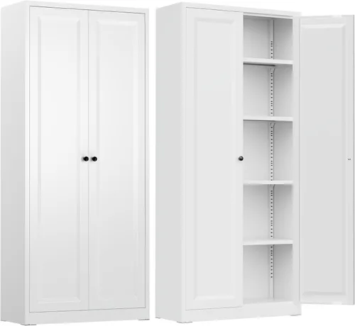 Miniatura 17 de INTERGREAT Armario de almacenamiento de metal con cerradura, gabinete de almacenamiento de metal con cerradura de 72 pulgadas de alto con puertas