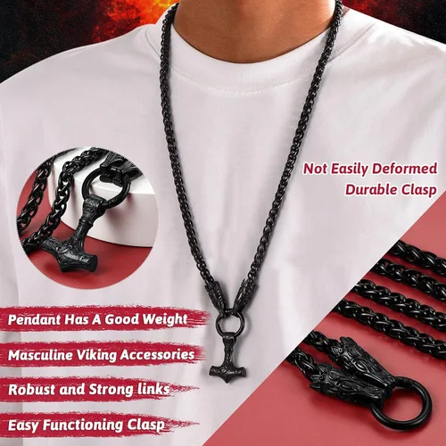 Miniatura 2 de FaithHeart Collar punk nórdico vikingo para hombre collar grueso acero inoxidable Mjolnirnudo celta cabeza de lobo colgante de amuleto joyería