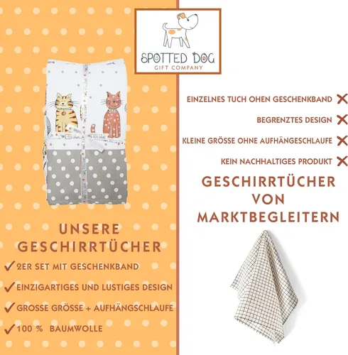 Miniatura 6 de SPOTTED DOG GIFT COMPANY Juego de 2 toallas de cocina para gatos, 100% algodón absorbente, para secar platos, accesorios de cocina con temática