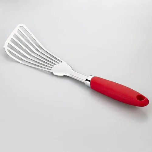 Miniatura 2 de Espátula de pescado de acero inoxidable 304, delgada y flexible ranurada con mango ergonómico antideslizante, espátula de metal para peces, huevos