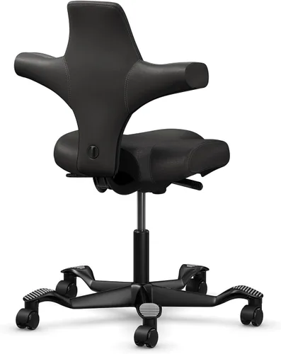 Miniatura 6 de HAG Capisco Silla de escritorio estándar ajustable, marco negro, asiento negro de vinilo ónix