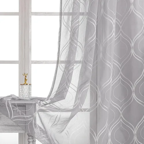 Miniatura 34 de VISIONTEX Cortinas traslúcidas blancas de 63 pulgadas de largo, juego de 2 paneles de bordado marroquí con puntos beige, tela de gasa bordada