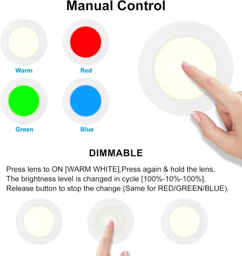 Miniatura 3 de Luces LED inalámbricas de disco con control remoto (paquete de 6), luces para debajo del gabinete, luz que cambia de color, luz regulable