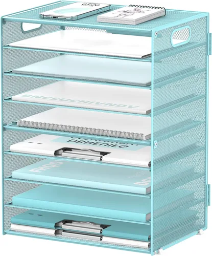 Miniatura 12 de DALTACK - Organizador de escritorio con bandeja de cartas de 9 niveles con asas, organizador de archivos de malla, organizador de escritorio