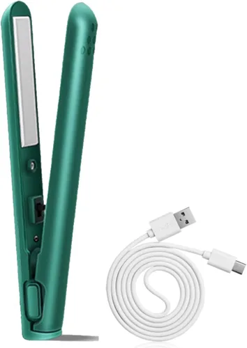 Alisador y rizador de pelo 2 en 1, mini rizador de pelo USB de cerámica, calefacción inalámbrica, plancha plana (verde)