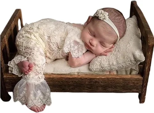 Traje de fotografía para bebé, traje de encaje para recién nacido, sesión de fotos, diadema de flores, disfraz de princesa