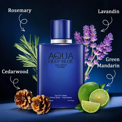 Miniatura 2 de Set de regalo de perfume para hombre, EDP, paquete de 2 (3.4 oz / 3.4 fl oz cada uno), Amazing Code Gold, AQUA DE EP BLUE, ámbar picante y azul